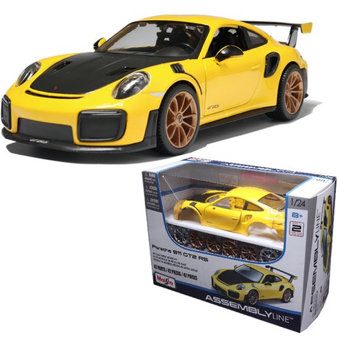 수입차장기렌트카 - 마이스토 1:24 포르쉐 911 GT2 RS 조립버전 스포츠카 완구, 혼합색상, 1개