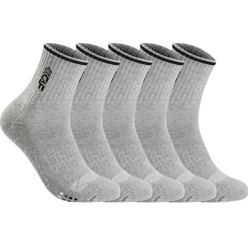 르까프 남성용 스포츠 쿠션 탑라인 컴포트핏 중목 양말 5켤레, 그레이 + 블랙