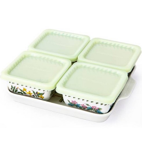 2023년 가성비 최고 포트메리온 - 포트메리온 보타닉가든 스퀘어서빙 트레이 + 디쉬 4p + 실리콘 뚜껑 4p 세트, 1세트, 혼합색상