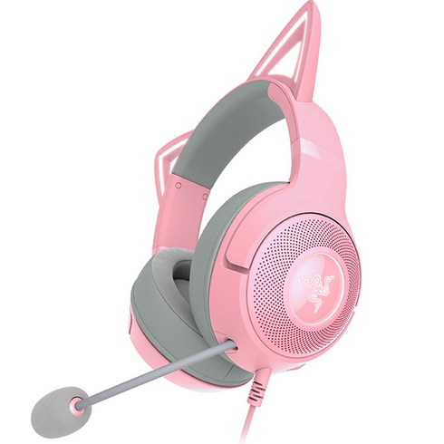 핑크헤드셋 - 레이저 Kraken Kitty V2 Quartz 헤드셋, RZ04-0473, 핑크