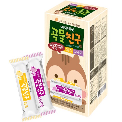 아이배냇곡물친구 - 아이배냇 유아용 곡물친구 짝궁팩 치즈맛 5g x 25p + 고구마맛 5g x 25p 세트, 치즈 + 고구마, 250g, 1개