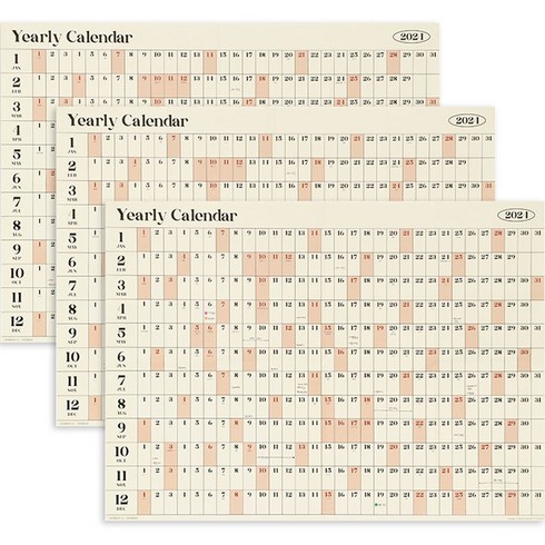 페이퍼리안 2024년 이얼리 포스터 캘린더, 혼합색상, 3개