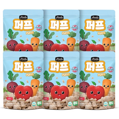 아넬라 유기농인증 퍼프, 혼합맛(사과/비트/당근), 20g, 6개