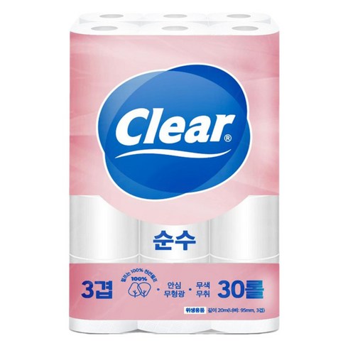 클리어 순수 천연펄프 3겹 화장지 20m, 30개입, 1개