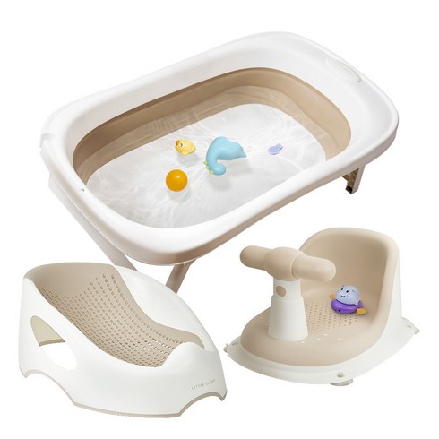 아기욕조세트 - 리틀클라우드 유아용 접이식 욕조 + 등받이 욕조 + 의자 세트, 접이식 욕조+등받이 욕조+의자, 3종