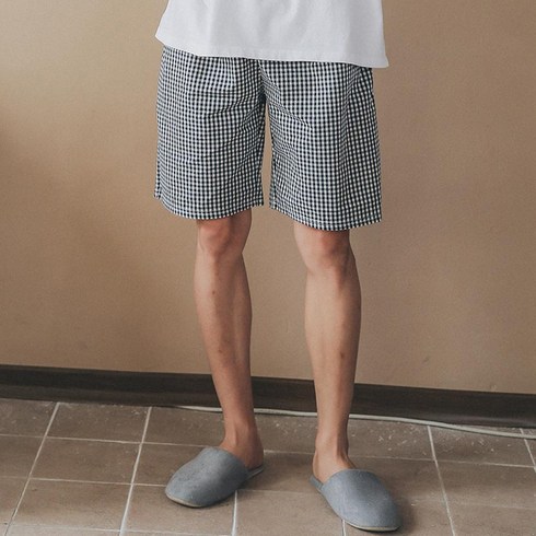 버블돌 커플용 이지 홈웨어 순면 스몰체크 파자마 5부 바지