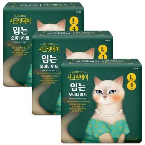 시크릿데이 입는 오버나이트 생리대, 4개입, 3팩