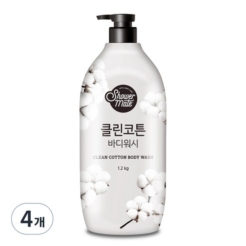 샤워메이트 내추럴 클린코튼 바디워시 목화솜향, 1.2kg, 4개