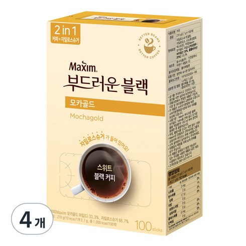 맥심 모카골드 부드러운 블랙 커피믹스, 2.7g, 100개입, 4개