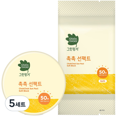 그린핑거촉촉선팩트 - 그린핑거 촉촉 선팩트 SPF50+ PA++++ 16g + 리필 16g, 5세트