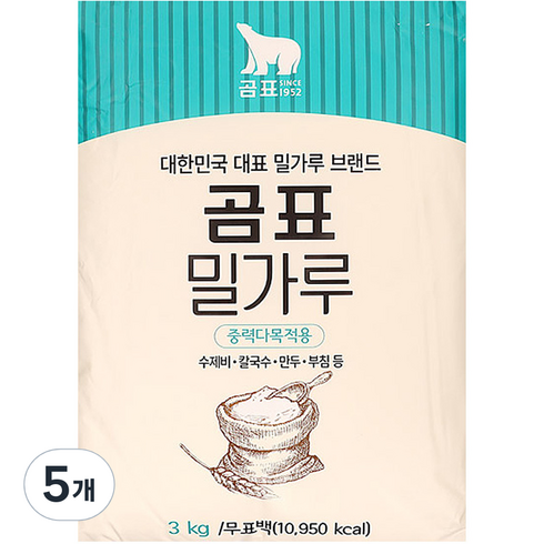 중력분 - 곰표 중력다목적용밀가루, 3kg, 5개