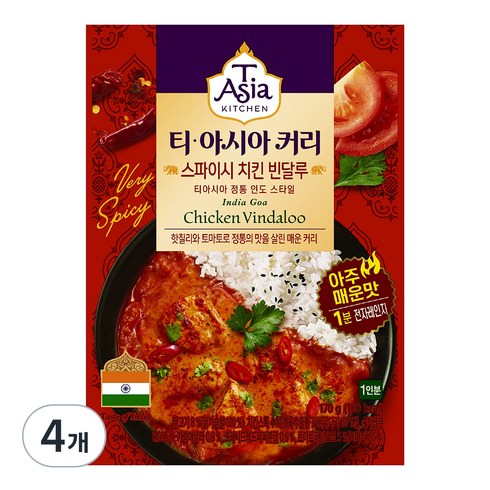 티아시아키친 스파이시 치킨 빈달루 커리, 170g, 4개