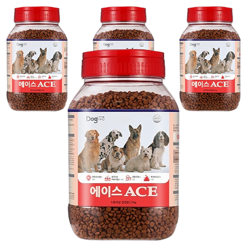 도그랑 어덜트 강아지 에이스 건식사료, 닭, 2kg, 4개