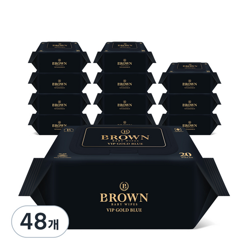 브라운 VIP 골드 블루 아기물티슈 캡형 80평량, 80g, 20개입, 48개
