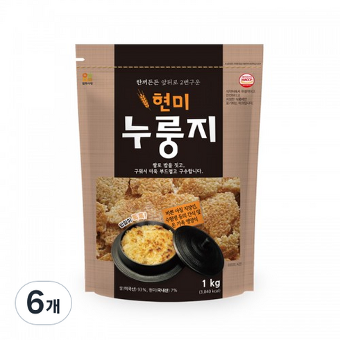 엄마사랑 한끼든든 현미누룽지, 1kg, 6개