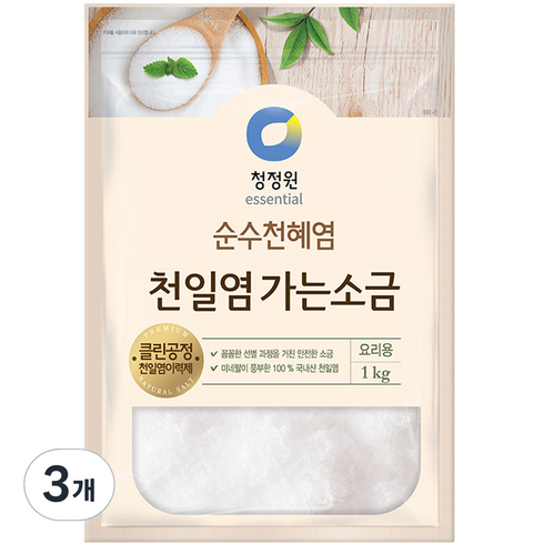 2023년 가성비 최고 꽃소금 - 대상 청정원 천일염 가는 소금, 1kg, 3개