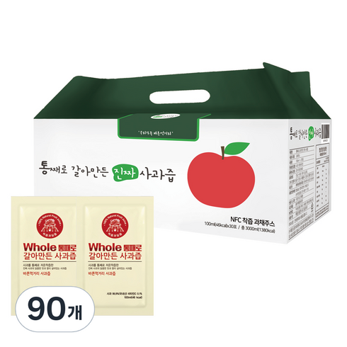 씨를 제거한 과일로 만든 몽실언니 사과즙 100ml 20포  프럼사과즙 100ml 20포 - 통째로 갈아만든 사과즙 일반파우치, 100ml, 90개