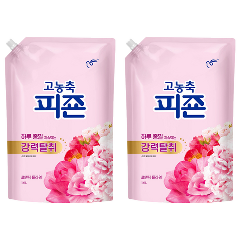 피죤 고농축 강력탈취 오리지널 섬유유연제 로맨틱 플라워향 본품, 1.6L, 2개