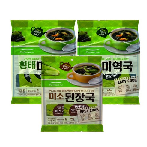 풀무원 황태미역국 5인분 40g x 2p + 미소된장국 5인분 40g, 1세트