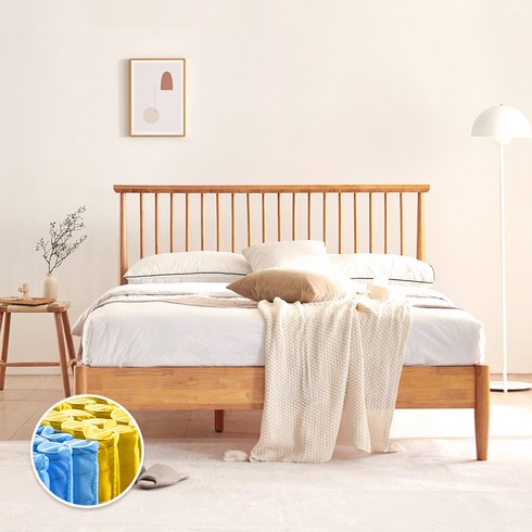 동서가구 로맨틱 스칸딕 원목 침대 + 9존독립 매트리스 방문설치, 내추럴