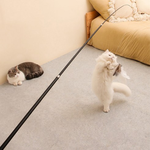 펫츠몬 고양이 장거리 4단 깃털 낚싯대 1.8m, 혼합색상, 1개