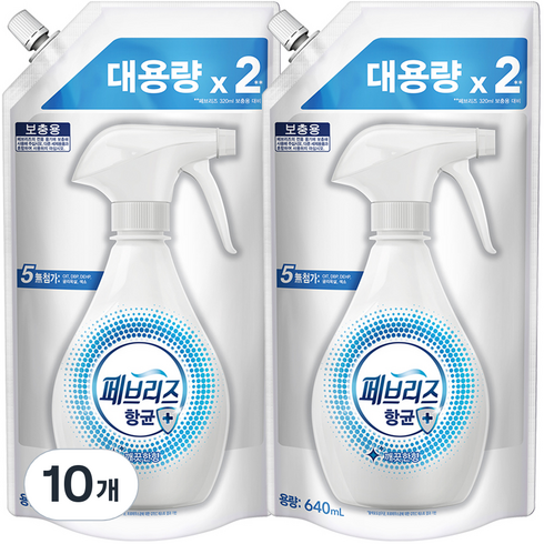페브리즈 항균플러스 섬유탈취제 깨끗한향 리필, 640ml, 10개, 깨끗한 향