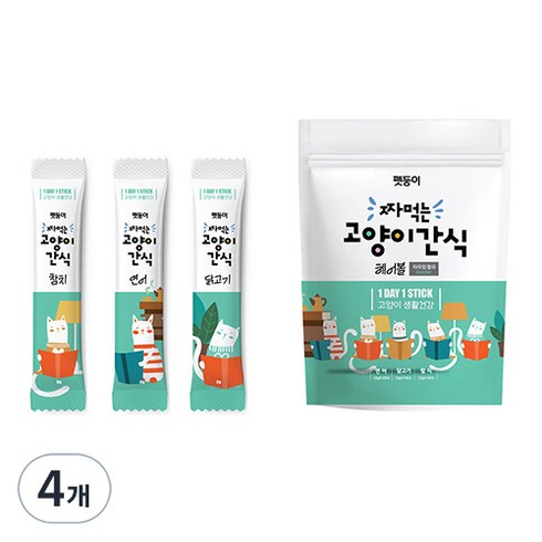 펫둥이 짜먹는 고양이 간식 3가지맛, 참치, 연어, 닭고기, 30g, 4개입