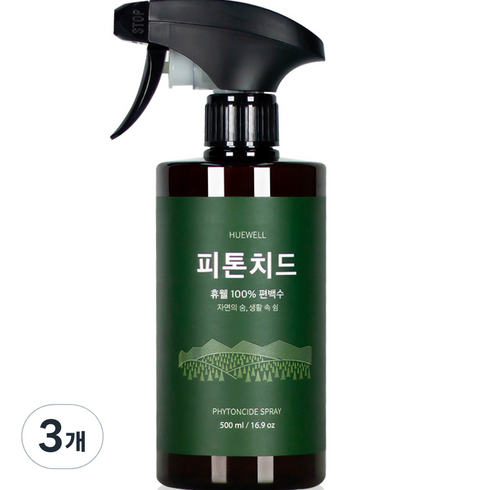 휴웰 100% 편백수 피톤치드 스프레이 블랙, 3개, 500ml