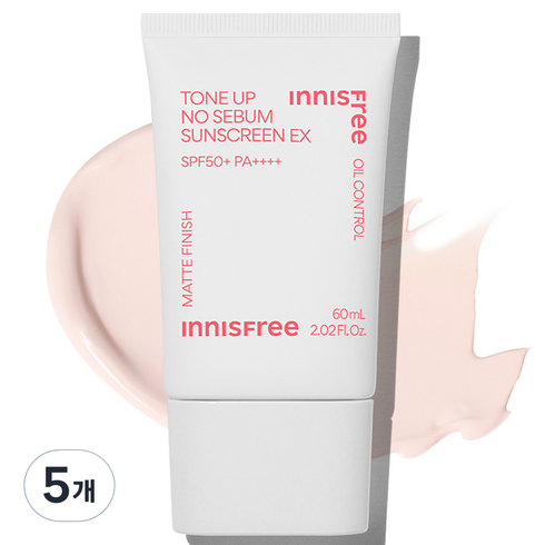 이니스프리 톤업 노세범 선스크린 EX SPF50+ PA++++, 5개, 60ml