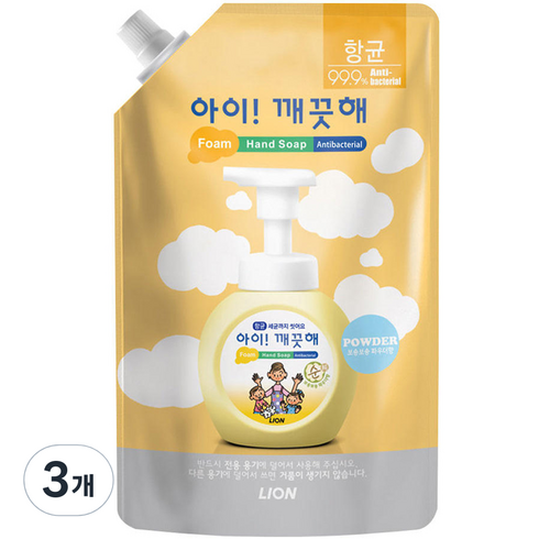 아이깨끗해 순 핸드워시 파우더향 리필용, 600ml, 3개