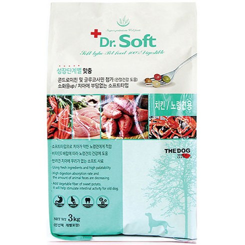 닥터소프트 더독 치킨 7세 이상 시니어 노령견용 사료, 닭, 3kg, 1개