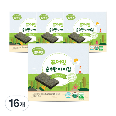 퓨어잇 순수한 아이김 김 100%, 김100%, 15g, 16개