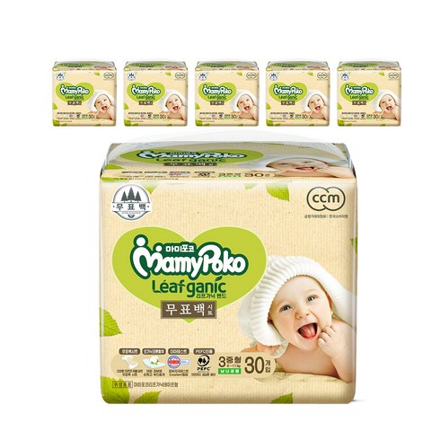 마미포코 리프가닉 무표백 밴드형 기저귀 남여공용, 중형(M), 180매