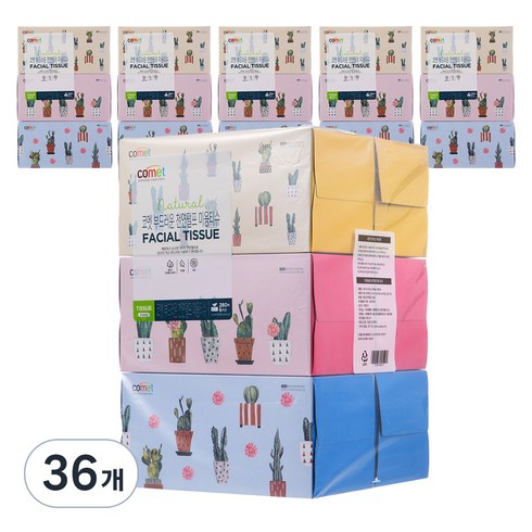 코멧 프리미엄 부드러운 천연펄프 미용티슈 280매, 36개