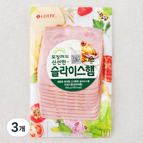 토스트햄 - 롯데햄 슬라이스햄 사각, 100g, 3개