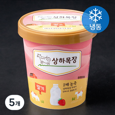 상하목장 아이스크림 딸기 (냉동), 5개, 474ml