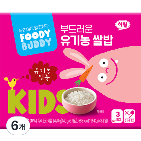 푸디버디 - 푸디버디 부드러운 유기농 쌀밥 6p, 140g, 6개