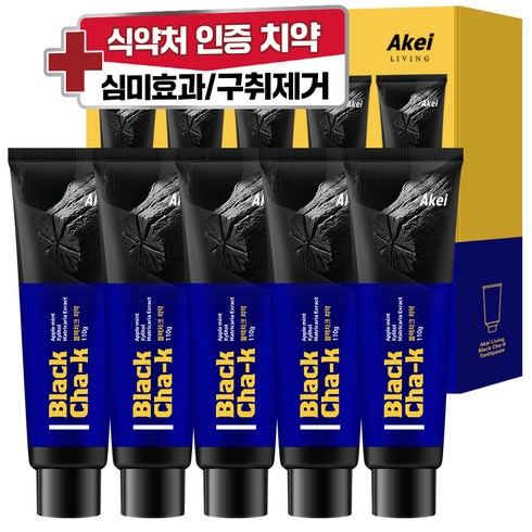 아케이 리빙 구취제거 블랙 차크치약, 5개입, 110g