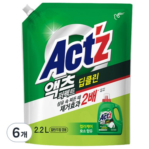 액츠 퍼펙트 딥클린 액상세제 리필, 2.2L, 6개