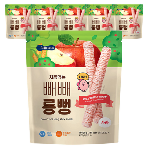 베베쿡 처음먹는 빼빼롱뻥, 사과, 30g, 6개