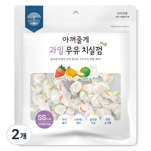 아껴줄게 강아지 과일 우유 치실껌 SS 18p, 딸기+바나나+사과, 108g, 2개