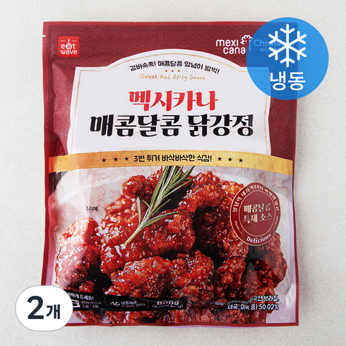 순살 닭강정 블랙알리오 500g2 - 멕시카나 매콤달콤 닭강정 (냉동), 800g, 2개