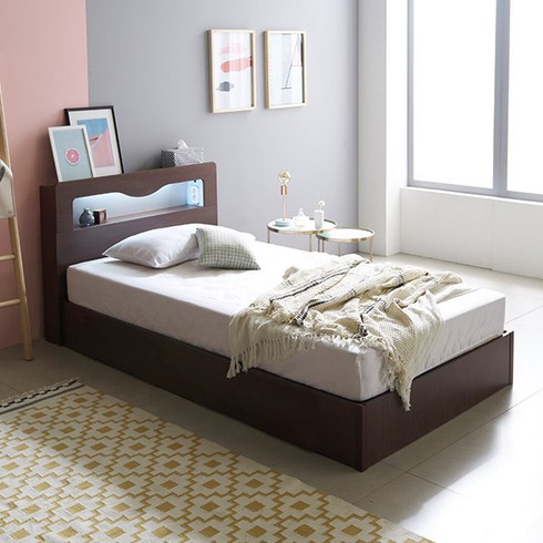 2023년 가성비 최고 싱글침대 - 삼익가구 로이 LED 평상형 침대 프레임 방문설치, 월넛