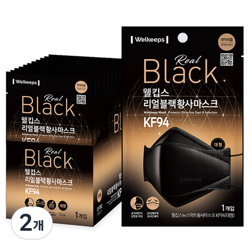 웰킵스 리얼블랙 황사마스크 대형 KF94, 25개입, 2개
