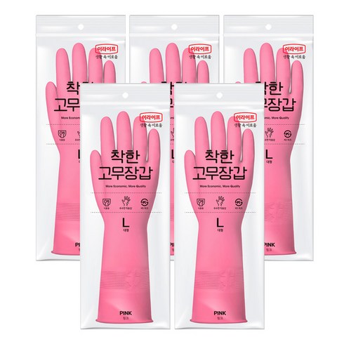 롯데이라이프 착한 고무장갑, 핑크, 대(L), 5세트