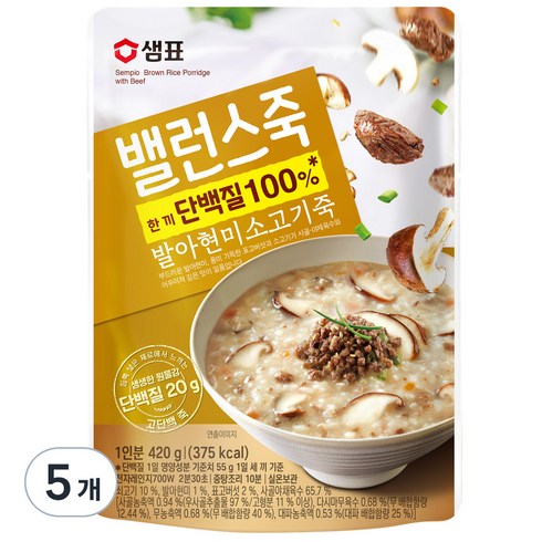 샘표 밸런스죽 발아현미 소고기죽, 420g, 5개