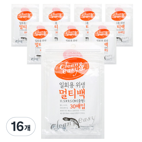 유하우스 일회용 위생 멀티백 중형, 중(M), 30개입, 16개