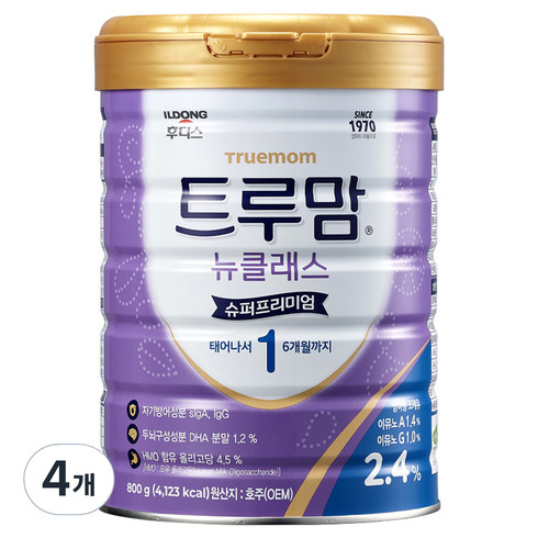 후디스트루맘 - 일동후디스 트루맘 뉴클래스 슈퍼프리미엄 분유 1단계 0~6개월, 800g, 4개