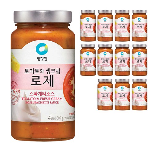 청정원 토마토와생크림 로제 스파게티소스, 600g, 12개