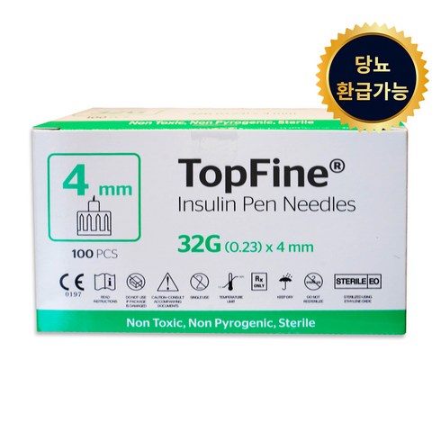 삭센다바늘 - TopFine 인슐린 펜니들 32G 4mm, 100개입, 1개